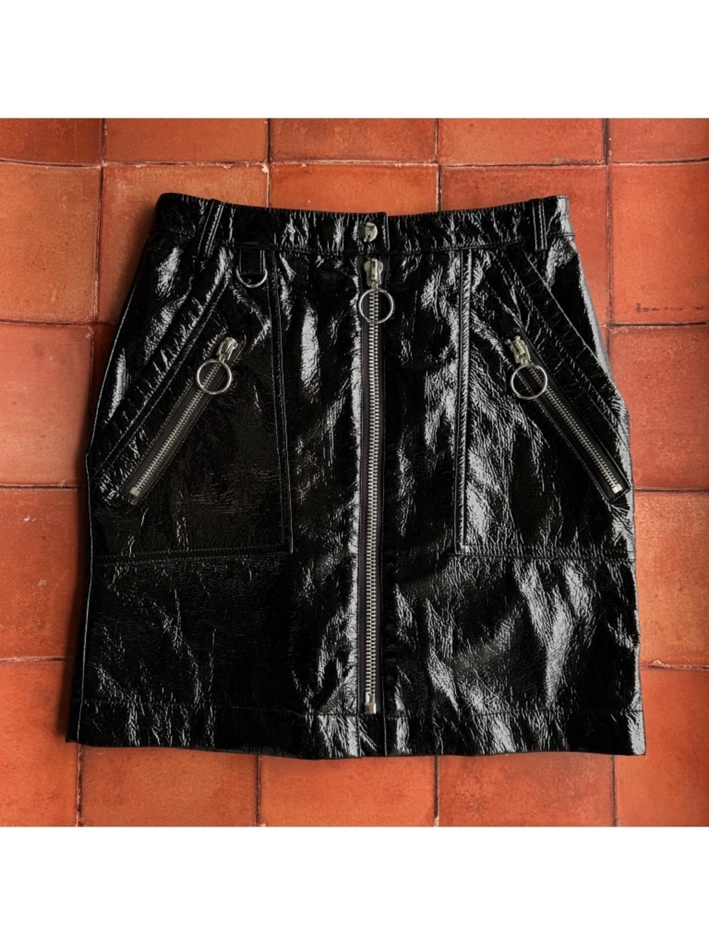Sz 25 Stone Row By Volcom ‘True To This’ Black Pleather Skirt / Silver Hardware
